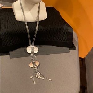 BOGO CJ banks long silver corded heavy metal necklace